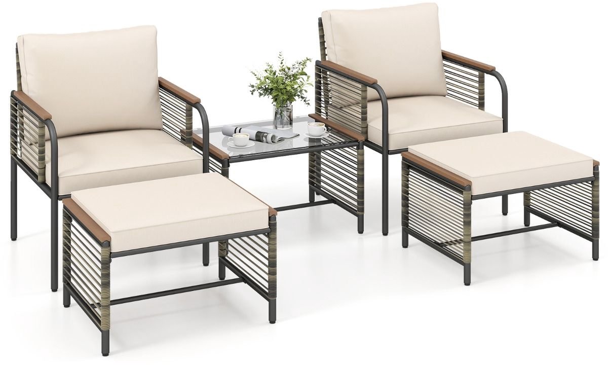 SureDeal® - Tuinmeubel - Delige Buitenmeubelset - Kussens rotan Stoelen - Terras - Voetenb