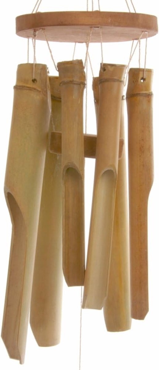 SnelShoppen - Oosterse Windgong met Korte Bamboe Klokken 25 cm - Tuin Decoratie, Geluid, Hout, Sfeervol, Cadeau voor Feesten en Buiten