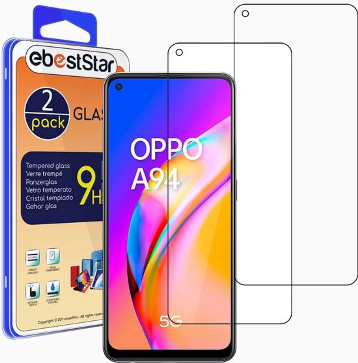 ebestStar - {2 Stuks} Gehard glas geschikt voor Oppo A94 5G, Screen Protector Cover, Schermbeschermer Tempered Glass