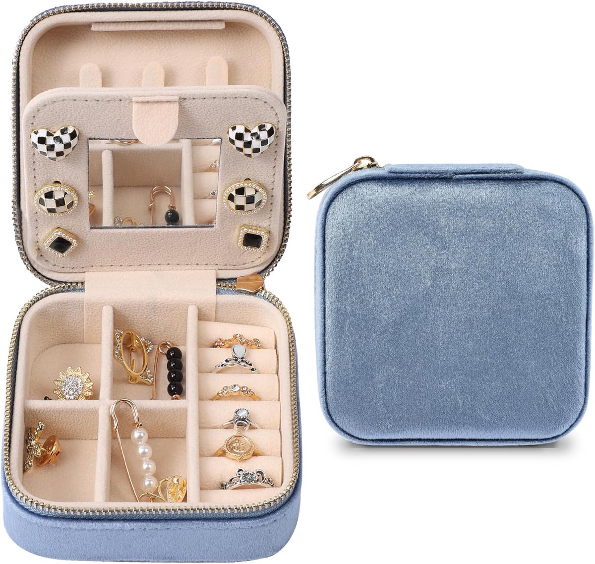 SnelShoppen - Dajasan Travel Jewellery Box - Kleine Sieraden Organizer voor Vrouwen en Meisjes - Luxe Zachte Velvet Sieradendoos voor Ringen, Oorbelle