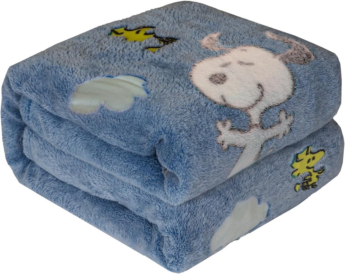 SnelShoppen - Snoopy Glow in the Dark Fleece Dekentje 130x150 cm - Lichtblauw Kinderdekentje voor Bed, Feestdagen, Verjaardagscadeau