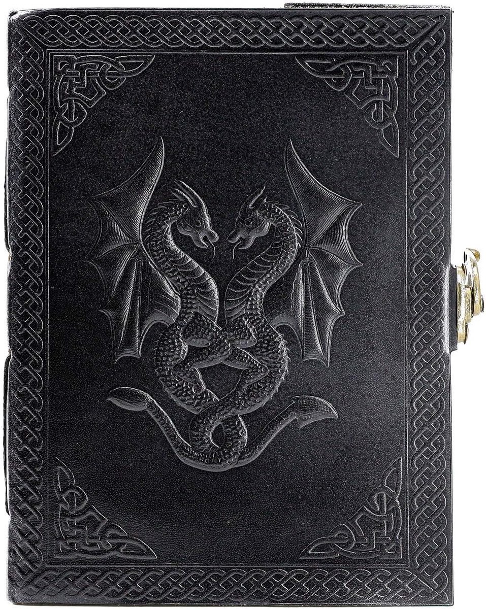 SnelShoppen - Handmade Leather Journal Notitieboek A5 - Dubbele Draak - Gemaakt van Buffelleer - Geschikt voor Mannen en Vrouwen - Perfect als Schrijf