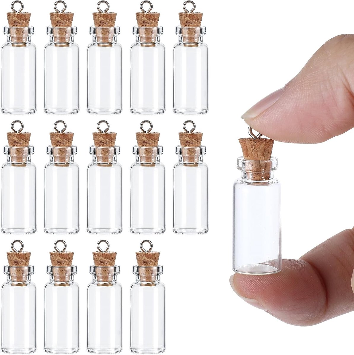 SnelShoppen - 15 Mini Glazen Flessen met Kurk - 3 ml - Creatieve Testbuizen voor DIY, Knutselen, Feestjes en Decoratie - Transparant en Lichtgewicht