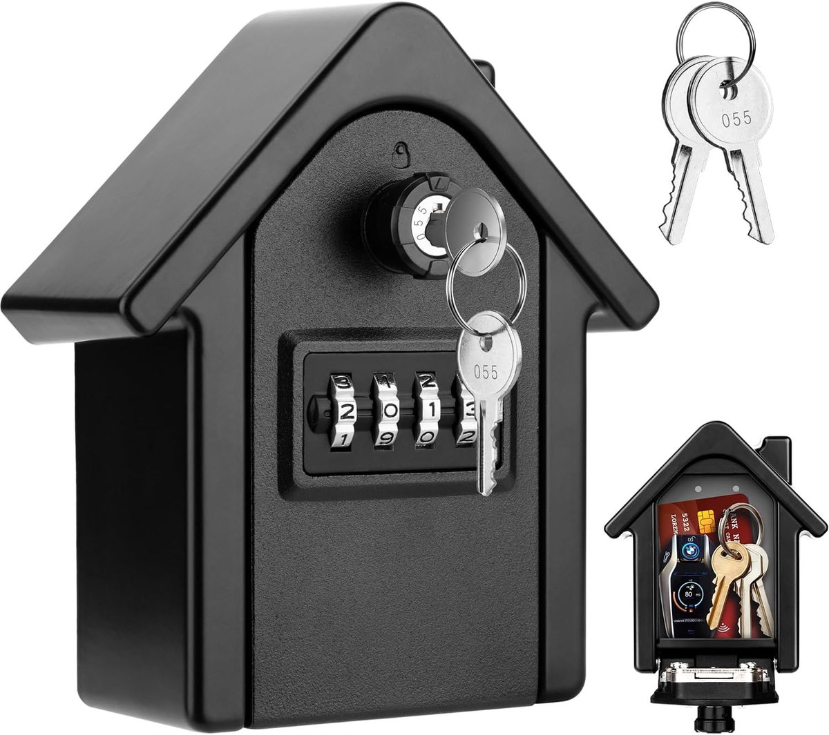 SnelShoppen - Key Safe met Cijfercode, Buiten, Groot, Wandgemonteerd, 4-Cijferig, Waterdicht, Robuuste Sleutelkast met 2 Noodsleutels voor Thuis, Kant