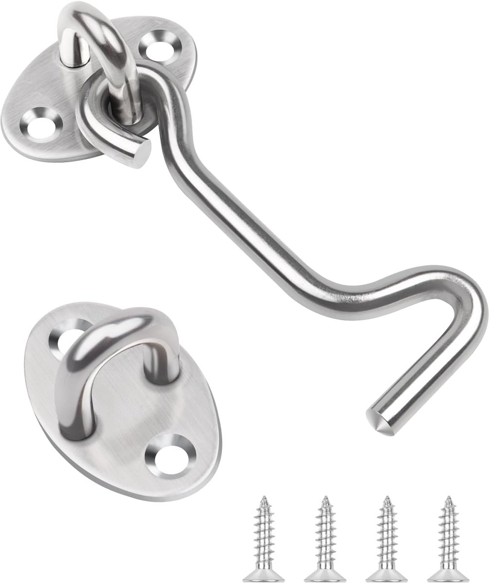 SnelShoppen - 3 Inch Hook and Eye Lock - 1Pcs 75mm RVS Deursluiting, Roestvrij Stalen Haak en Oog, Geschikt voor Houten Poorten, Raamsteun, Deurklem
