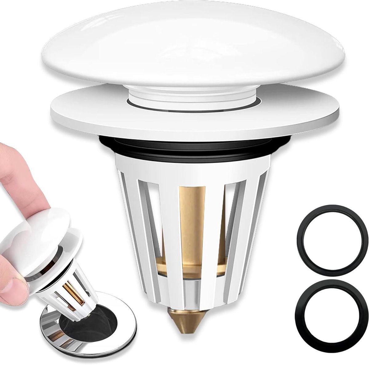 SnelShoppen - 1 Pcs Pop-up Wastafelafvoer, Universele Afvoerstopper, Keramische Afvoerplug voor Badkamer en Keuken (33-40mm Wit) - Easy Install