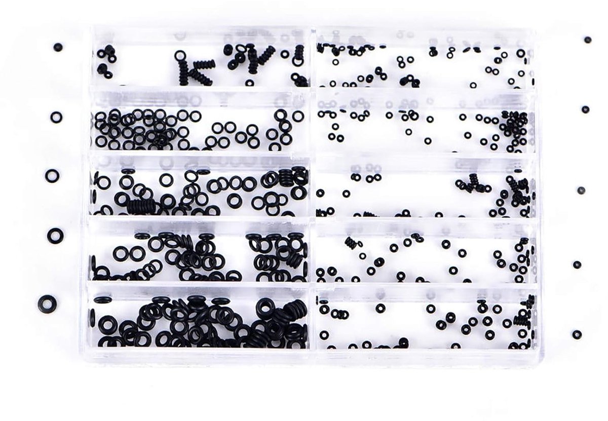 Rubber O-ring gasket set met mini washers en afdichtringen voor horloges, sanitair en kranen, zwart