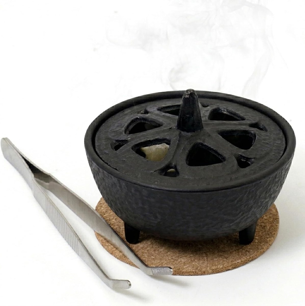 SnelShoppen - Gietijzeren Wierookbrander met Lotus Deksel - Multifunctionele Wierookhouder voor Hars, Kegels, Stokjes en Wax Melts - Traditioneel Zen