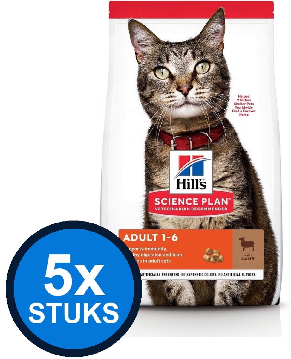5x Hill's - Science Plan cat adult lamb 1,5kg - Kattenvoer - 1.5 kg
