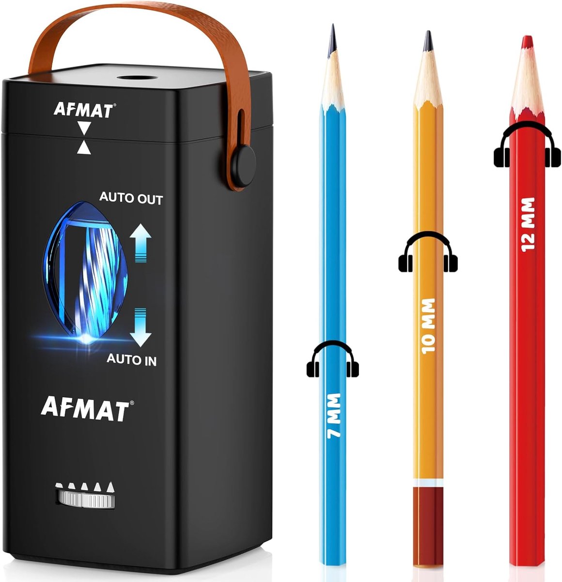 SnelShoppen - Elektrische Potloodslijper met Draaghandvat, Automatische Slijper voor Dikke Potloden 6.5-12 mm, Verstelbare Knop, 2500 mAh Batterij, Dr