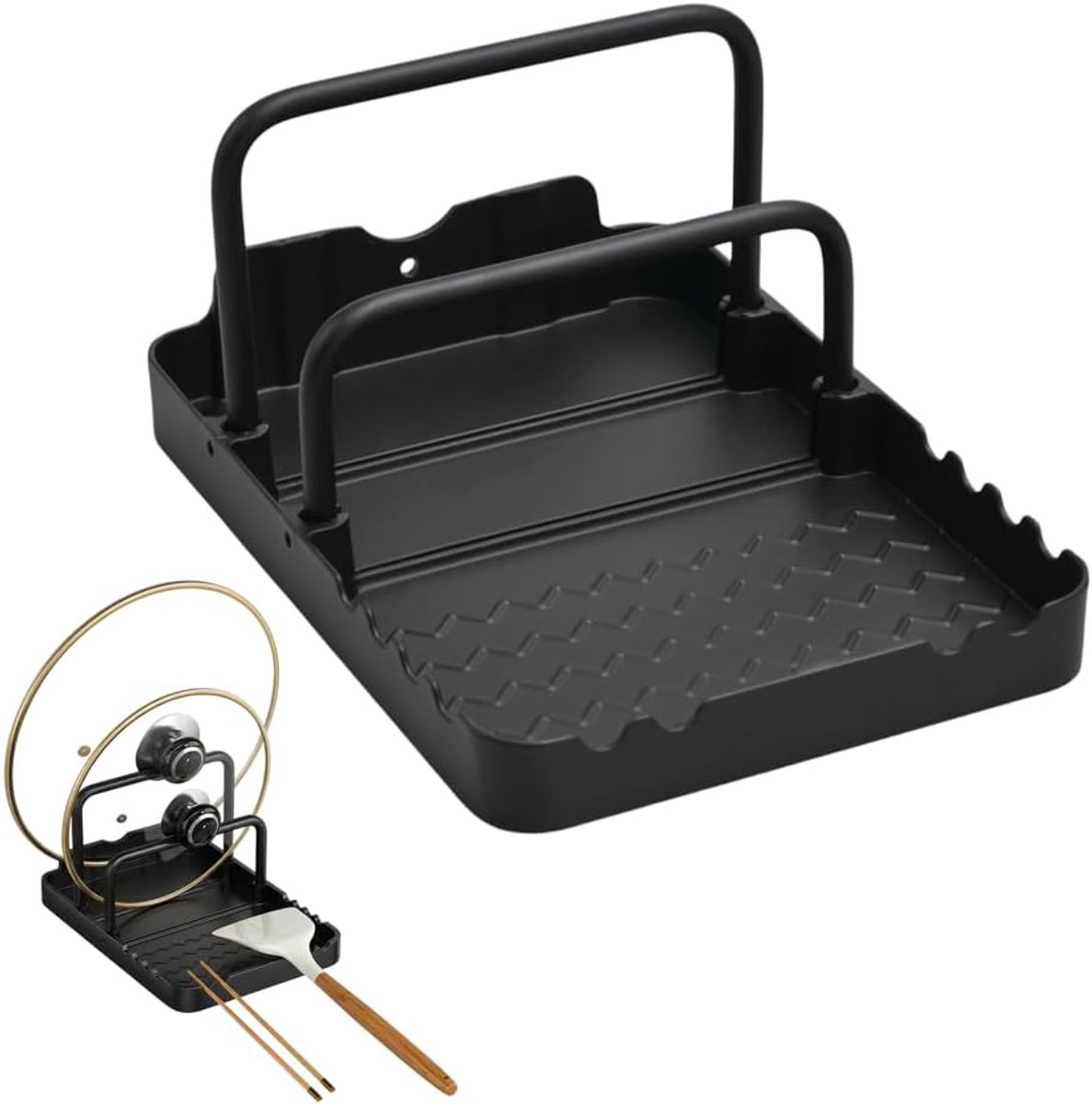 SnelShoppen - Pan Lid Houder met Snijplank Rek en Lepelhouder, Antislip Pan Organizer voor Bakplaat, Keuken, Barbecue, Stabiele en Ruimtebesparende Op