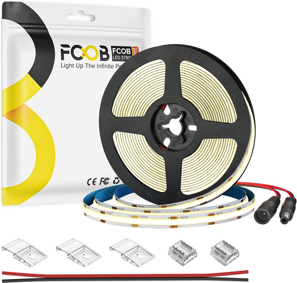 SnelShoppen - Flexibele FCOB COB LED Strip 5M Warm Wit 3000K 320LEDs/m Dimbaar | Hoge Dichtheid 8mm Breed voor DIY Decoratie, Tuin, Keuken, Feest