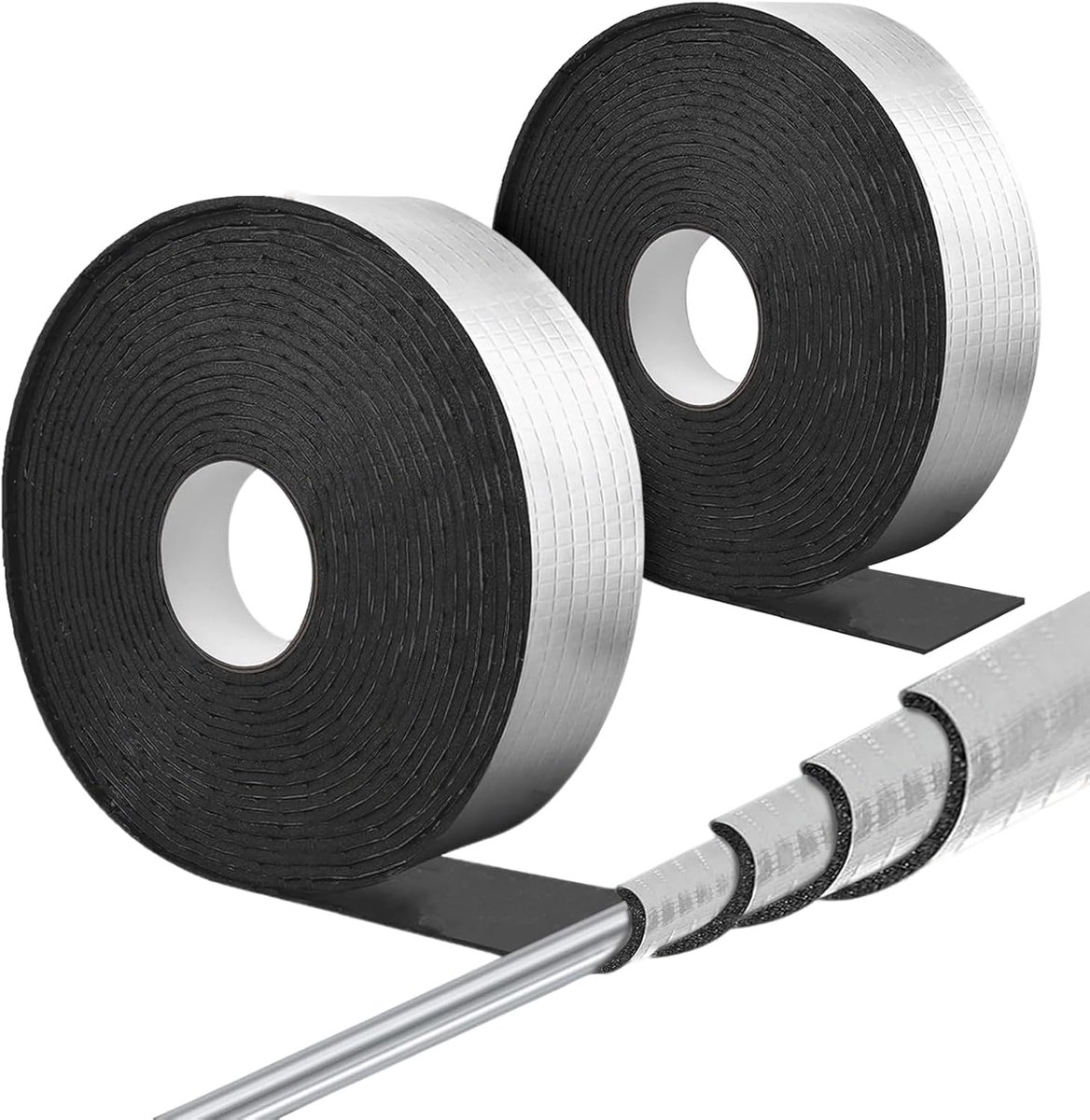 SnelShoppen - Isolatiefilm met 2 Rollen, 20 m x 50 mm, Zelfklevende Buisisolatie, Schuim en Aluminiumfolie, Isolatieset voor Winterbescherming en Warm