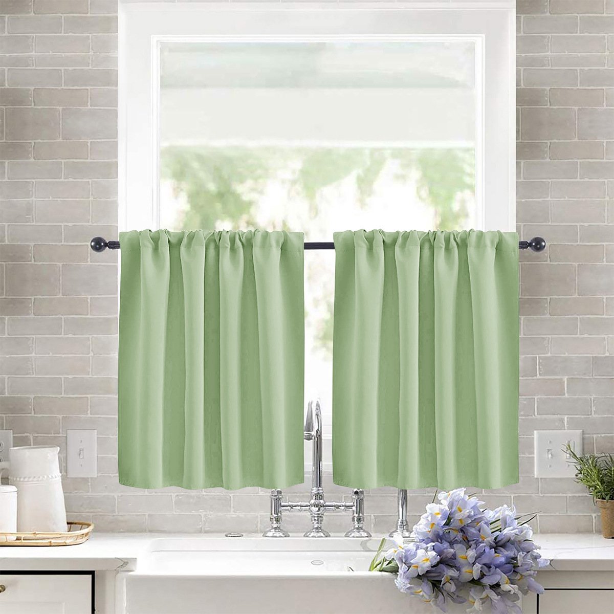 2-delige set - Gordijnen - Kleine raamgordijnen - Verduisterende gordijnen - Geschikt voor slaapkamers, keukens, kasten, kinderkamers, kelders, campers - Polyester - 76*60 cm - Lichtgroen