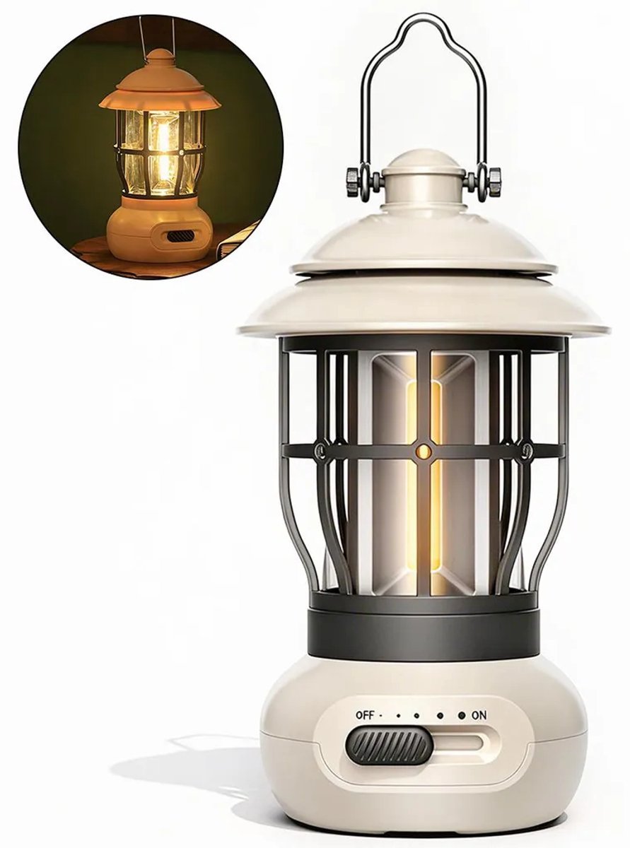Retro LED-campinglamp, dimbaar, USB-oplaadbaar, 300 lumen, draagbare buitenlamp, Geschikt voor kamperen, wandelen, stroomuitval en andere situaties.