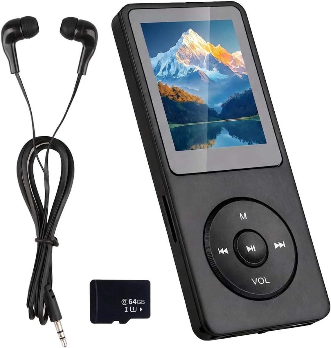 SnelShoppen - MP3 Speler Bluetooth 5.3 met 64 GB Geheugen, 1.8 Inch TFT Kleurenscherm, Ingebouwde Luidspreker, Hi-Fi Muziek Speler, Oordopjes Inclusie