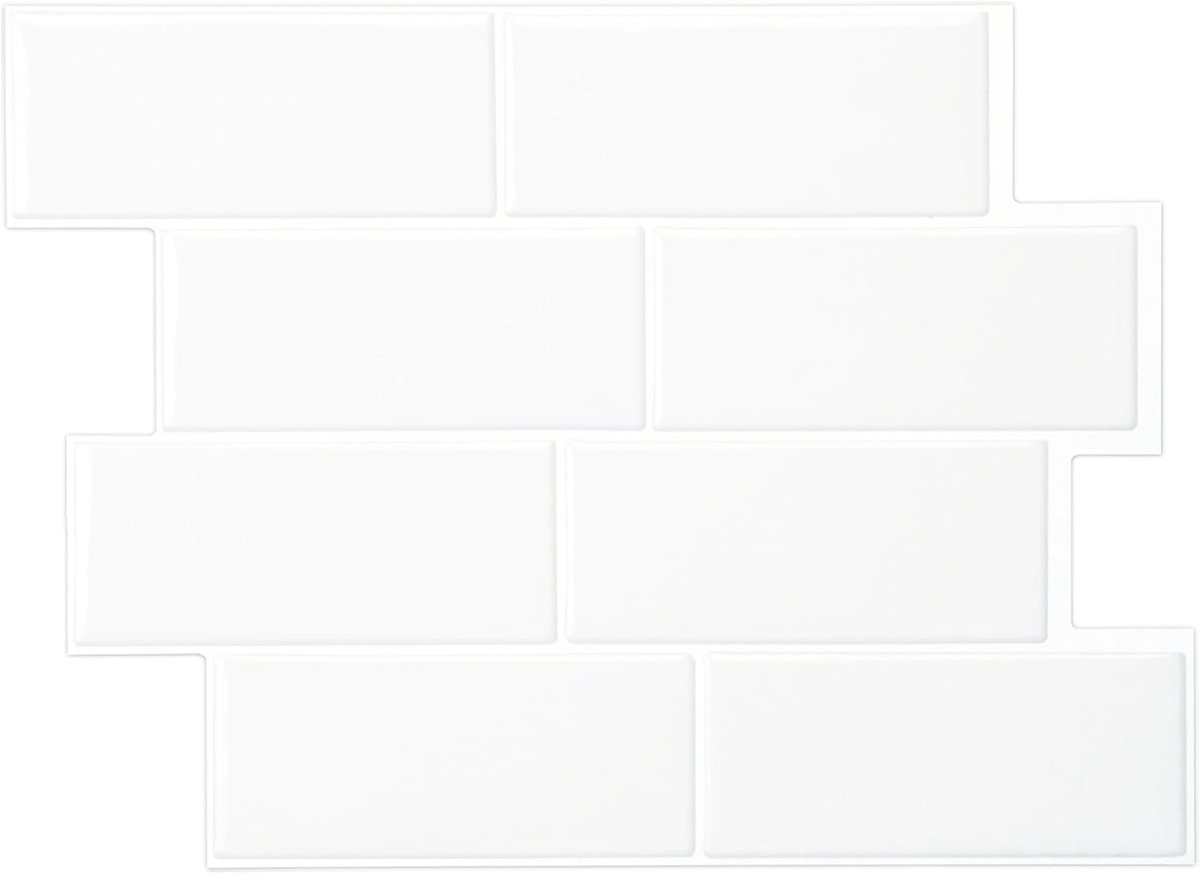 SnelShoppen - Zelfklevende Tegels Set van 5 - Metro Pure White 29.5x21.5cm - Glanzend, Hitte- en Vochtbestendig, Ideaal voor Keuken en Badkamer, Perfe