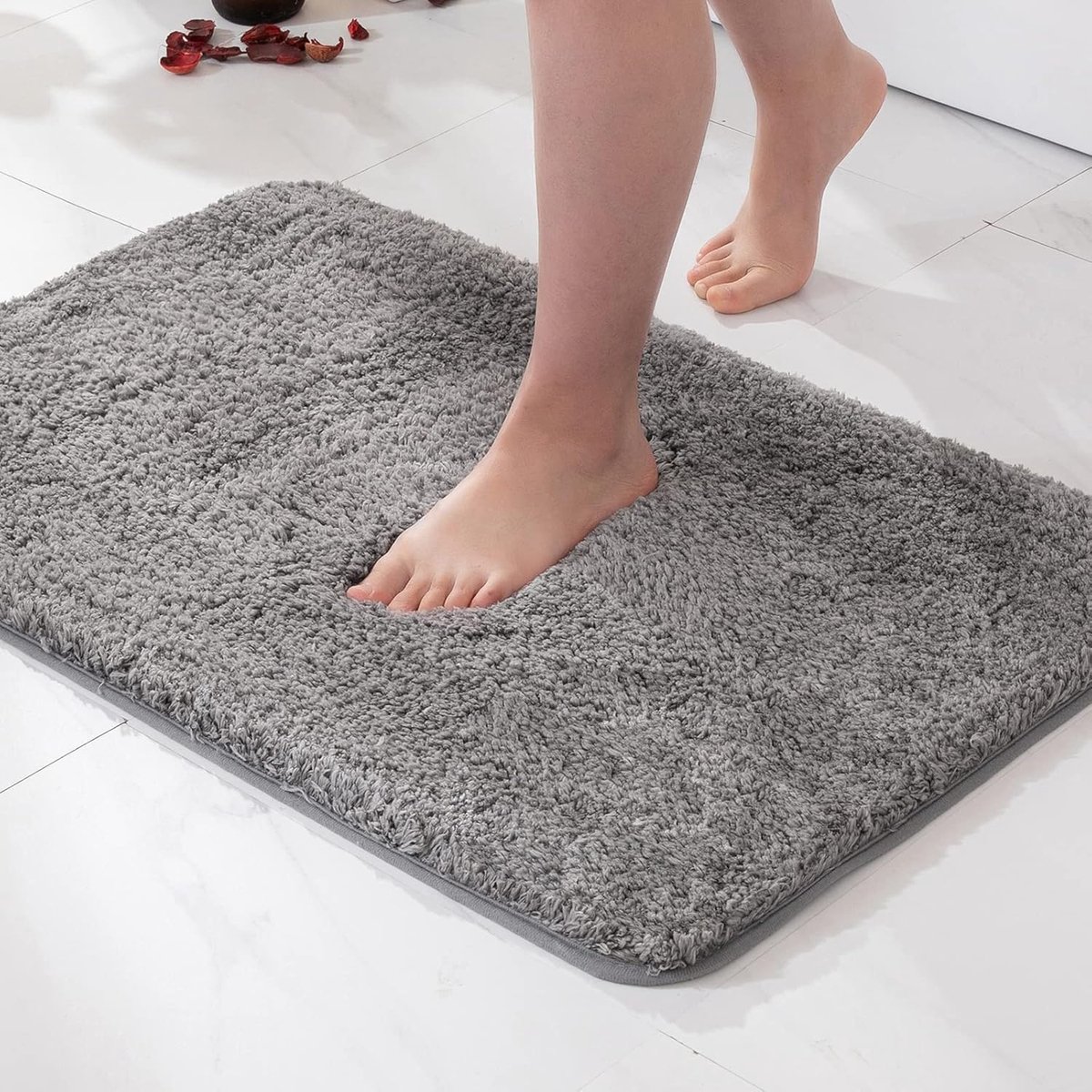 SnelShoppen - Badmat - Zachte Badkamer Mat - Antislip Voetmat - Fluffy Douche Mat - Absorberende Badkamer Tapijt - 40 x 60 cm - Grijs - Voor Badkamer,