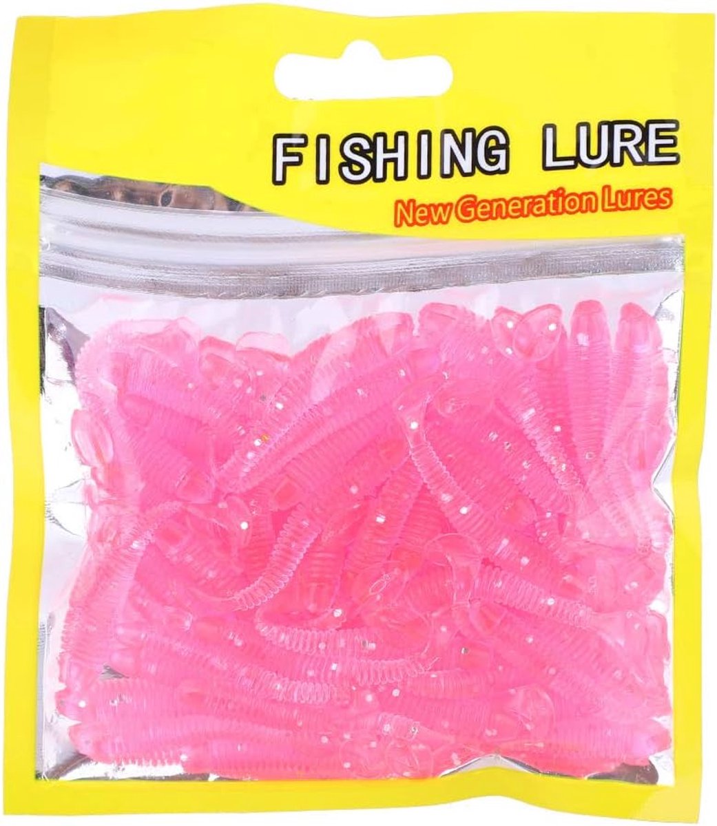 SnelShoppen - Fishing Soft Lures Set - 50 Stuks Zachte Plastic Lures 5cm - T Tail Caterpillar Bait - 9 Kleuren (Roze) - Perfect voor Hengelsport en Co