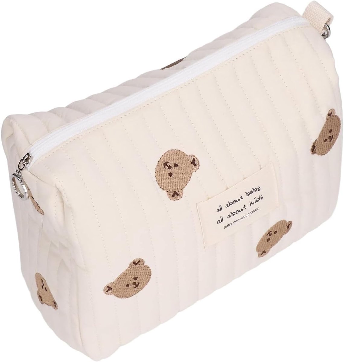 Thijox - Luiertas Organizer voor Onderweg - Wasbare Mini Tas met Ritssluiting voor Luiers, Vochtige Doekjes en Speelgoed - Geborduurde Beer Print - Pe