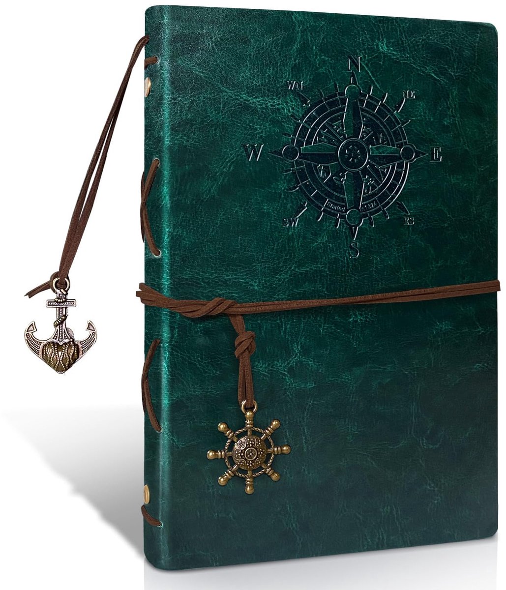SnelShoppen - A5 PU Leer Notitieboek met Vintage Herbruikbaar Kraft Papier voor Reisjournalen, Mooie Reisdiairy Ringband Schetsboek Vintage Notitieboe