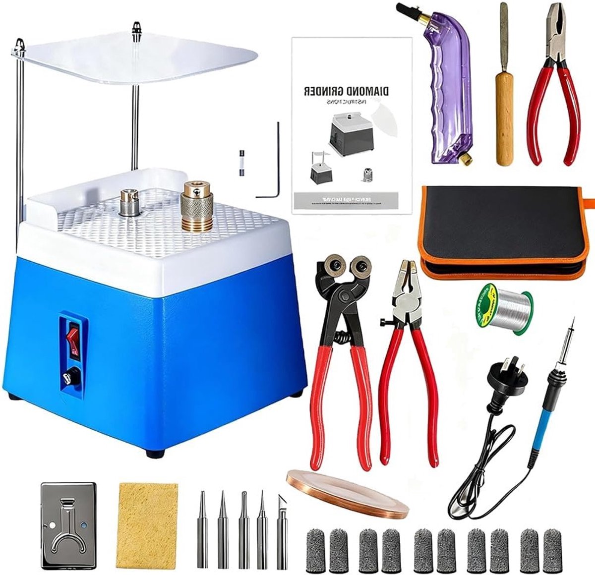 Draagbare Glazen Slijper met Automatische Zuigfunctie, 220 V, 65 W, 4200 RPM, Inclusief 2 Verwisselbare Slijpkoppen en 30 Accessoires voor Glas en Keramiek
