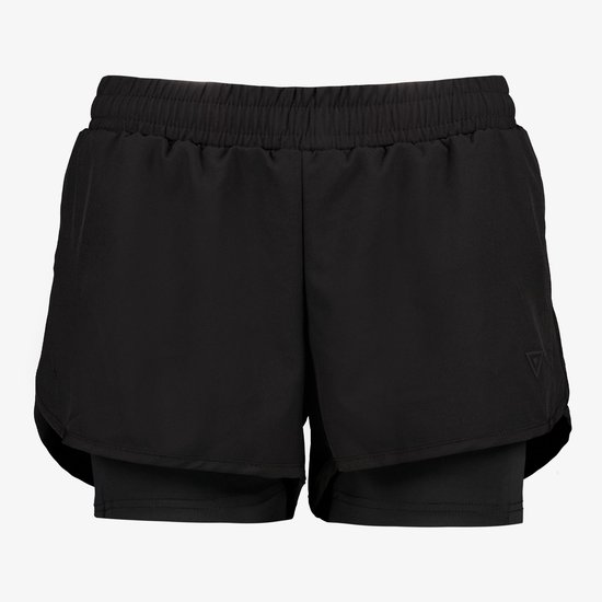 Zwarte hardloopshort voor dames met een elastische tailleband en een subtiel logo op de rechterflank.
