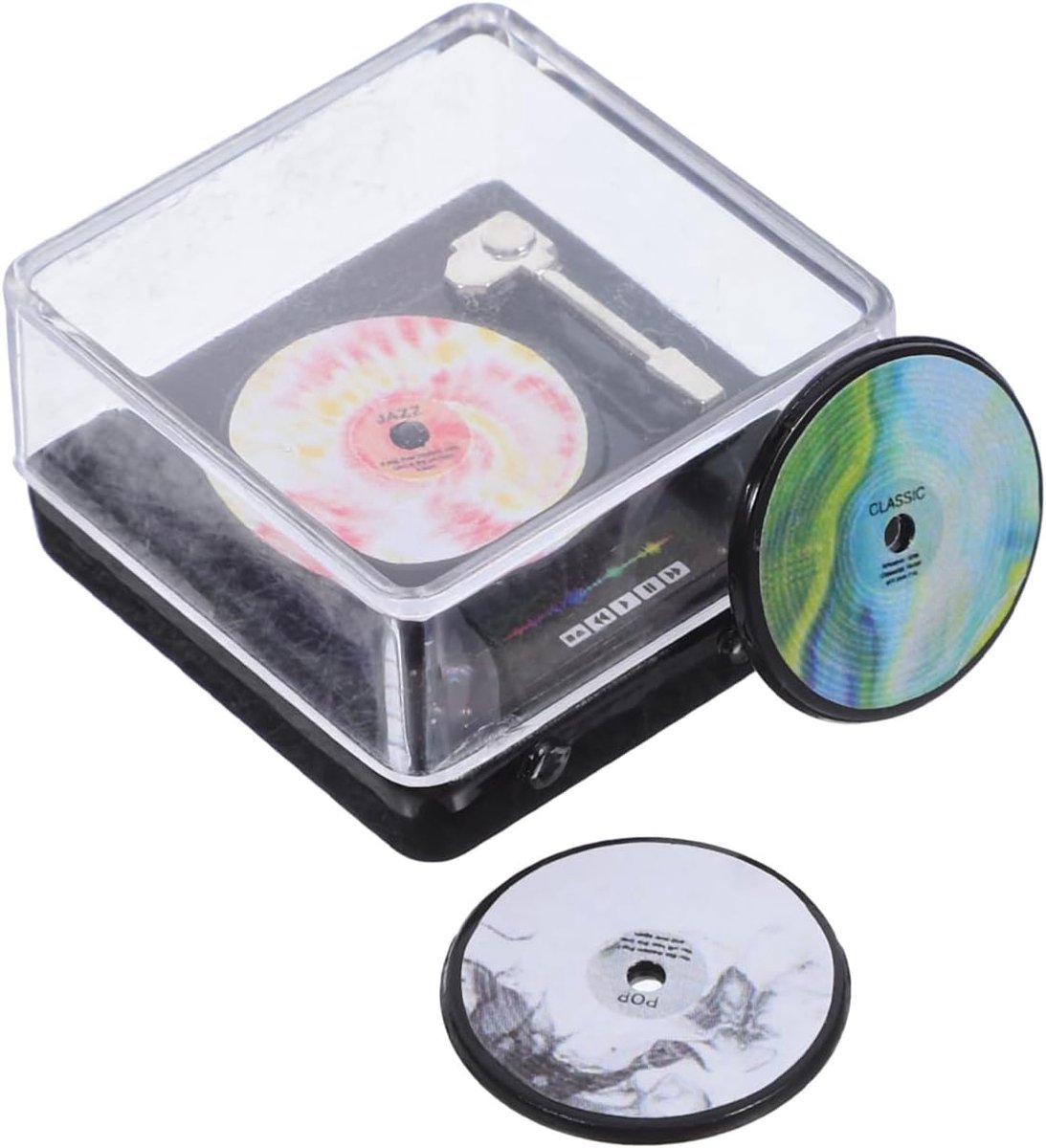SnelShoppen - Mini draaitafel voor poppenhuis accessoires, realistische miniatuur CD-speler met vinyl platen, compact dollhouse meubel voor woonkamer