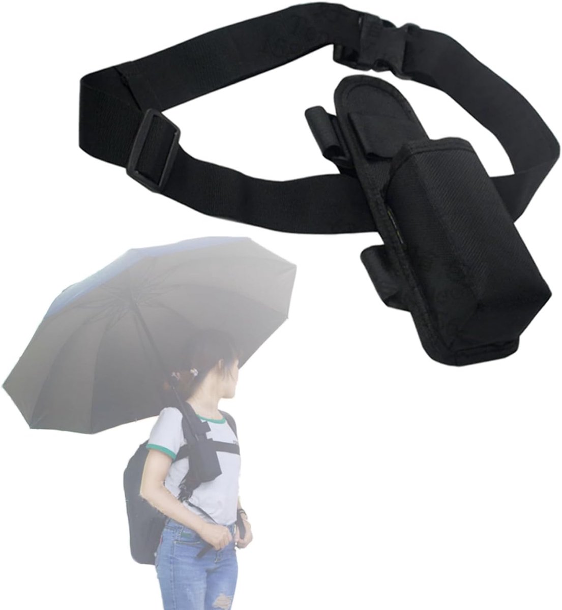 SnelShoppen - Hands-Free Umbrella Holder Strap voor Rugzak, Draagbare Ondersteuning voor Vouwbare Paraplu, Ideaal voor Reizen, Camping, Wandelen, Vers