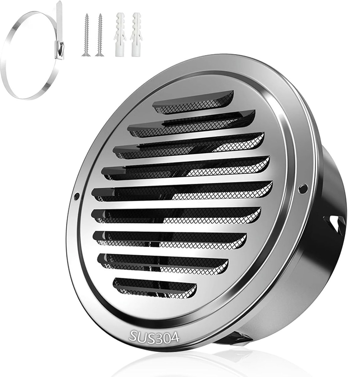 SnelShoppen - 110 mm Ronde Ventilatierooster van RVS 304 met Insectenbescherming - Weerbestendig Afvoervent voor Garage, Keuken, Badkamer - 140 mm Bui
