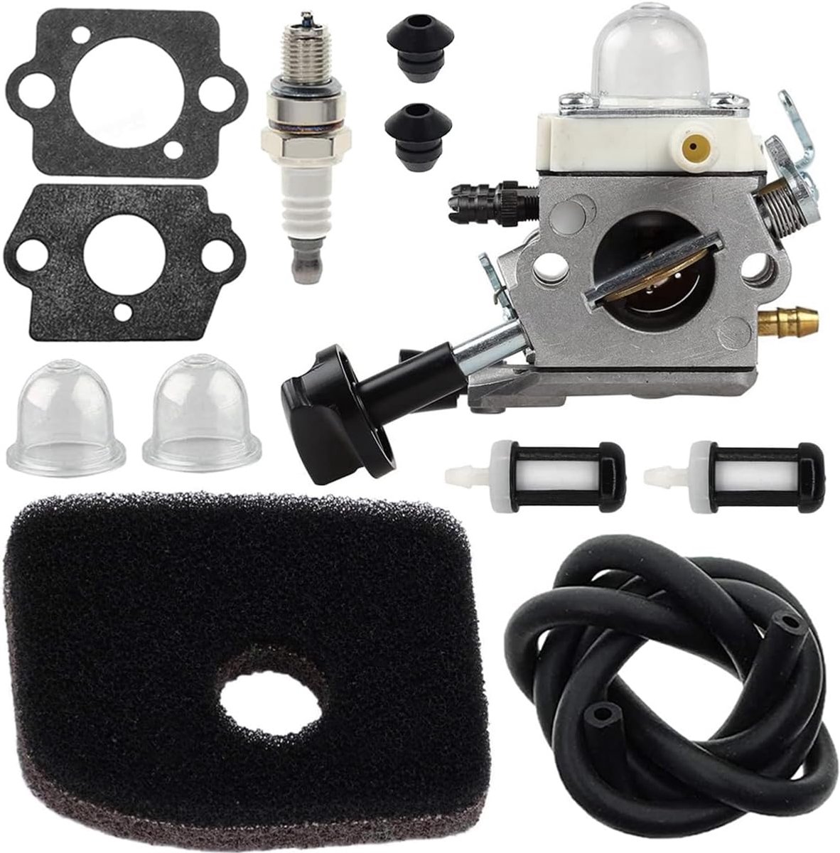 SnelShoppen - Carburetor Vervangingsset voor Tuingereedschap - Inclusief Luchtfilter, Bougie, Brandstofslang, Brandstoffilter - Geschikt voor SH56 SH8