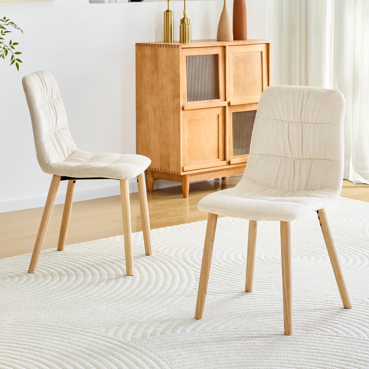 COVREO Eetkamerstoel 88 cm - set van 2, witte stof, houten poten