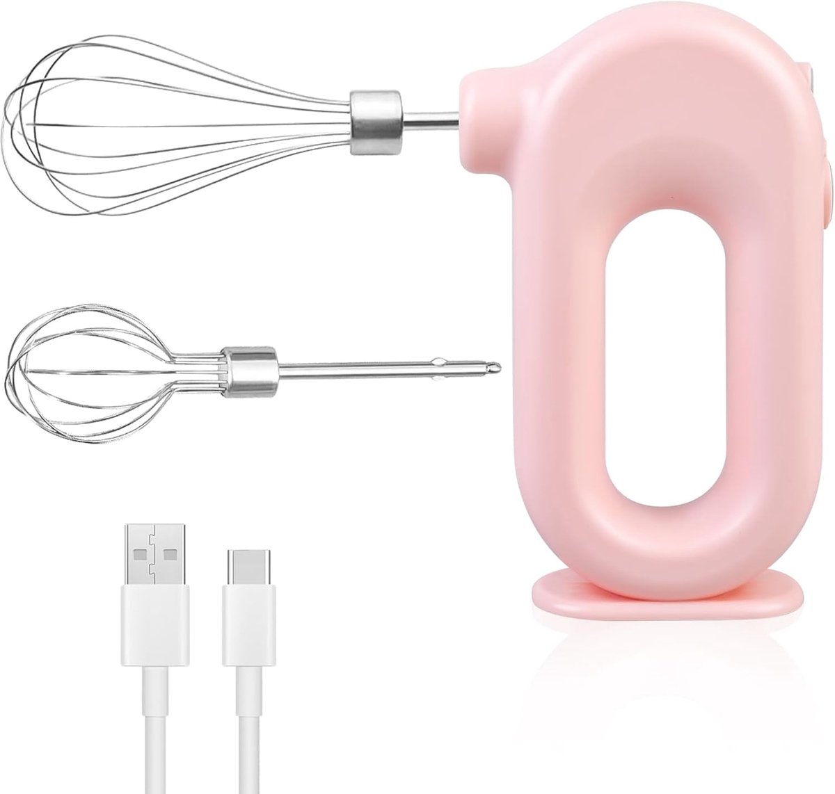 SnelShoppen - Draadloze Handmixer Elektrisch - 4 Snelheden Verstelbaar RVS - Met 2 Kloppers - Oplaadbare USB Batterij - Handmixer voor Keuken en Bakke