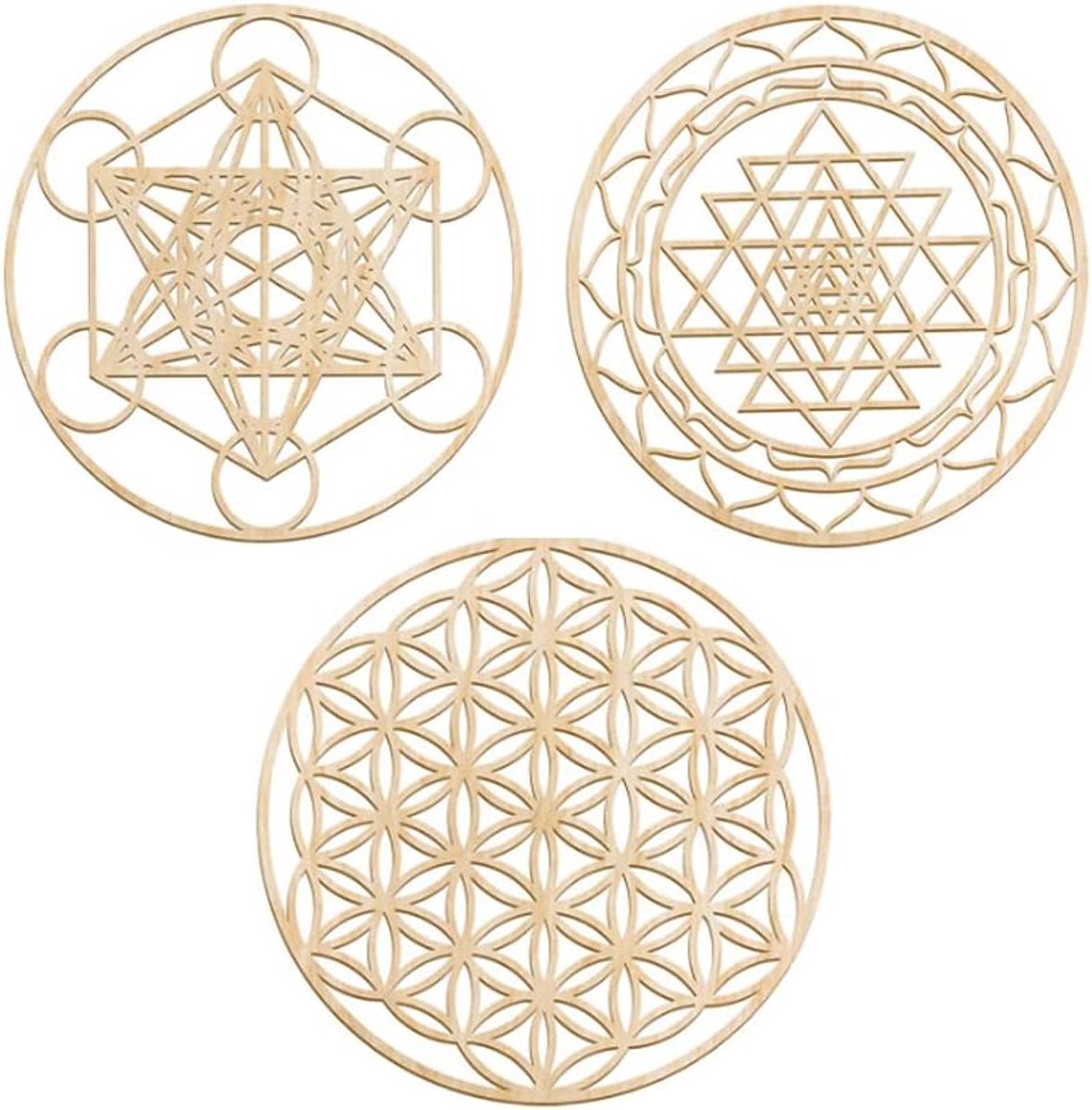 SnelShoppen - 3 Stuks Sacred Geometry Wanddecoratie, Mandala Muurkunst, Metatron Cube, Yantra Wanddecoratie voor Yoga en Meditatie, Spirituele Chakra