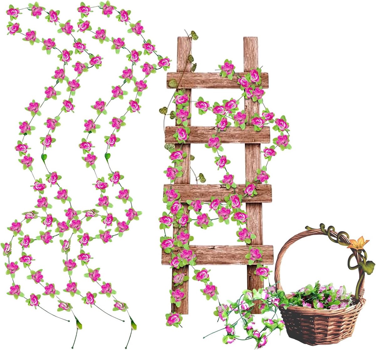 SnelShoppen - Kunstmatige Bloemenkrans, 2 Stuks Rozen Wreath, 2.2 Meter Lange Bloemen Vine voor Trouwen, Feesten, Tuin, Kamer Decoratie, Paars