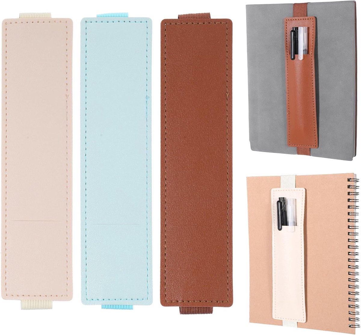 SnelShoppen - 3 Stuks Elastische Pen Houder voor Notitieboek, Verstelbare Lederen Potloodhouder met Elastische Band voor Notitieboekjes, Dagboeken, Pl
