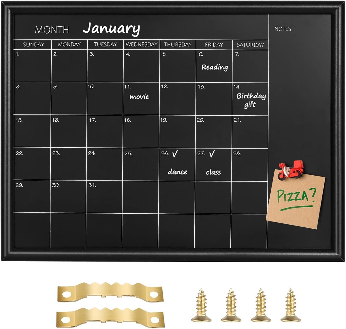 SnelShoppen - Maandkalender Bord 43 x 58 cm Zwart Frame Magnetisch School Bord voor Planning Memo Hangbord voor Kantoor, School en Thuis
