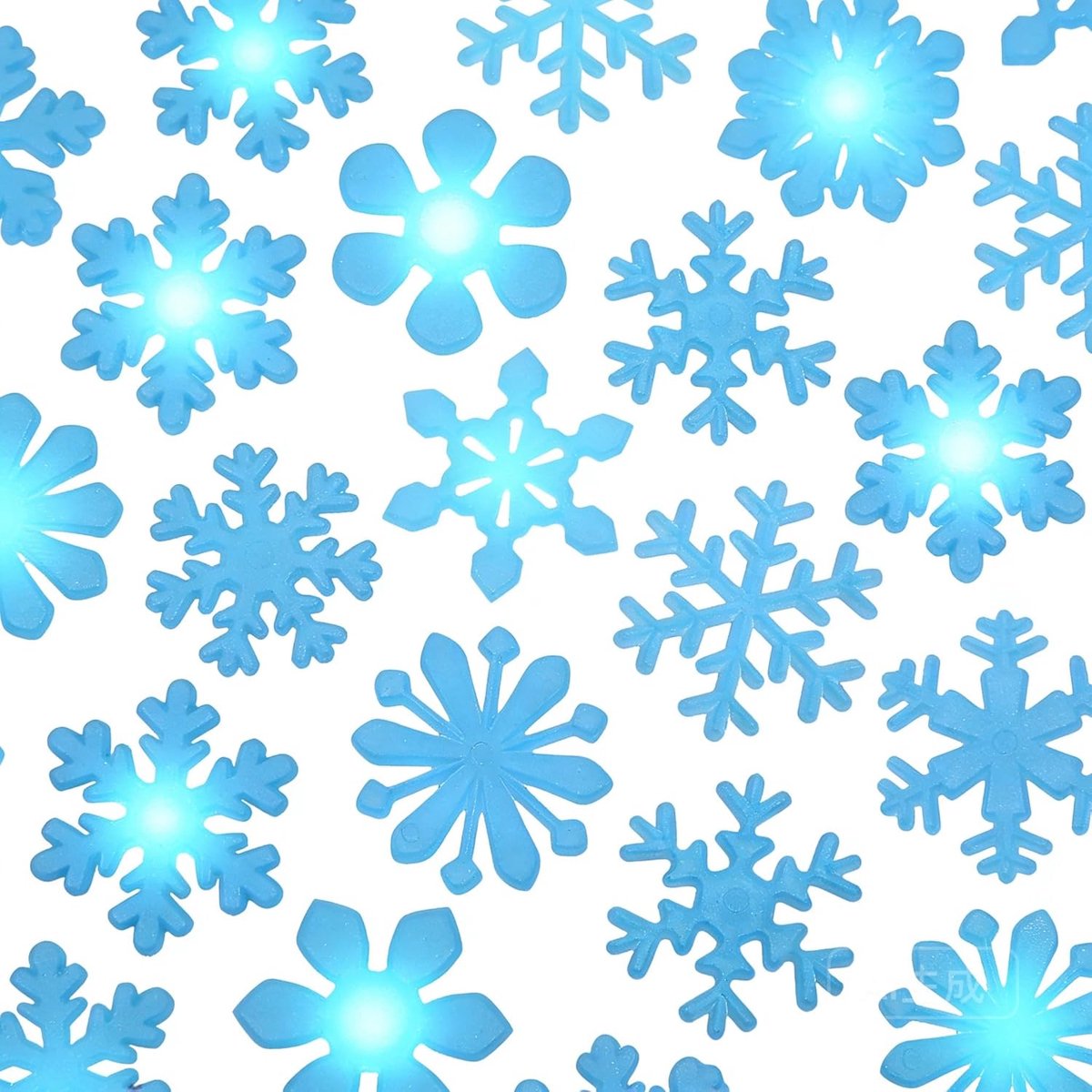 SnelShoppen - 50 Stuks Fluorescerende 3D Sneeuwvlokken Wandstickers - Kerst Decoratie - Luminieuze Raamstickers - Blauw - Voor Kinderkamer, Woonkamer