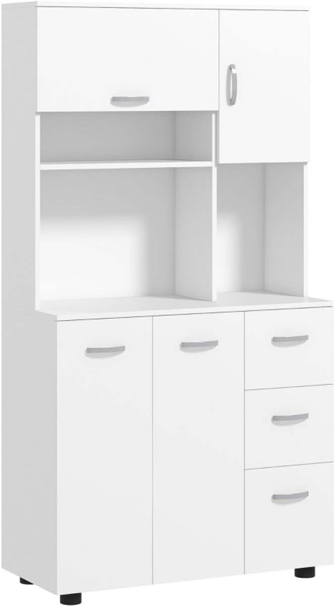 Clruro Keukenkast - 89 × 39,5 × 168 cm - met 3 Laden - Spaanplaat en MDF - Wit