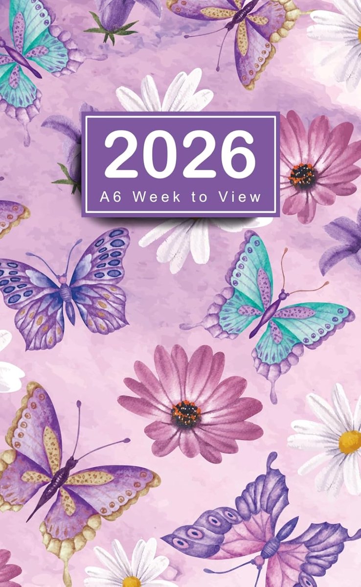 SnelShoppen - 2026 Slim Diary Pocket Planner A6 - Weekoverzicht - 12 Maanden Planner van Januari tot December 2026 - Vlinder Cover - Compact & Handzaa
