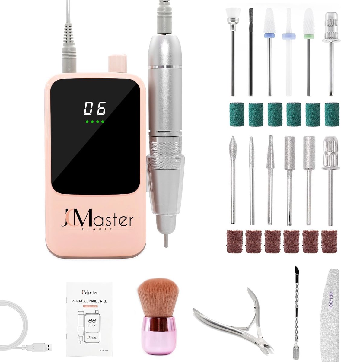 SnelShoppen - Professionele Elektrische Nagelvijl voor Beginners en Experts, Draadloze Nagelverzorgingsset, 6 Opzetstukken voor Manicure, Pedicure en