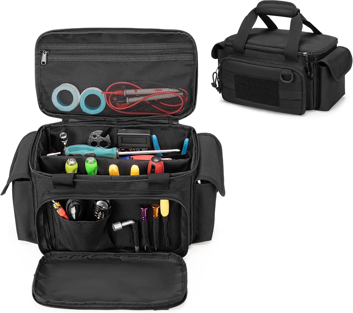 SnelShoppen - Tooltas voor Mannen - Kleine Gereedschapszak met Gevoerde Bodem - Nylon Gereedschapstas voor Houtbewerking - Zwart - 28.5x16.2x16 cm
