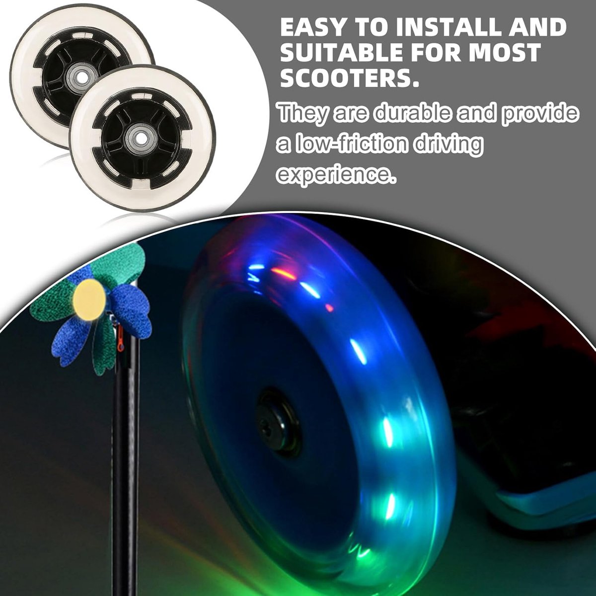 SnelShoppen - Pack van 2 Luminous Scooter Wielen 100mm met LED - Vervangingswielen voor Stunt en Kick Scooters - Hoogwaardig PU Materiaal met Kogelgel