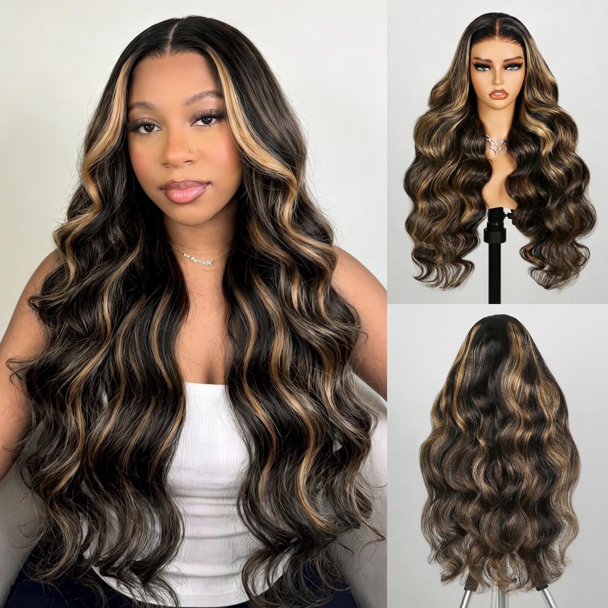 SnelShoppen - 28 Inch Glueless Body Wave Wig 210% Dichtheid 5x6 HD Lace Front Ombre Balayage 1b/27 Pre Plukt Remy Haar Voor Dames - Perfect Voor Feest