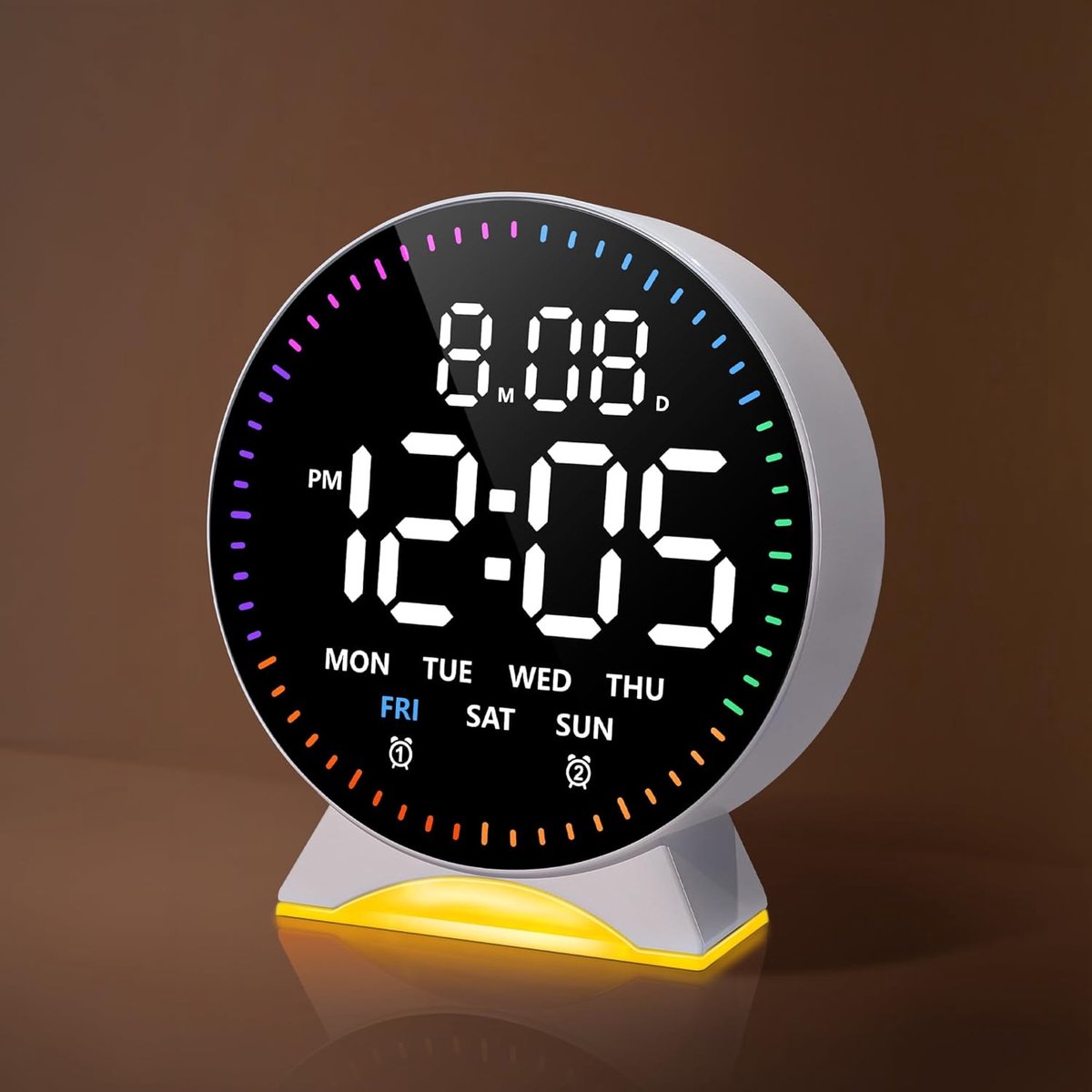 SnelShoppen - Digitale Alarm Klok met 9 RGB Kleur Nachtlamp, Snooze, Datum, Week, Verstelbare Helderheid, 12/24 Uur, Dubbele Alarmen voor Bedside Tafe