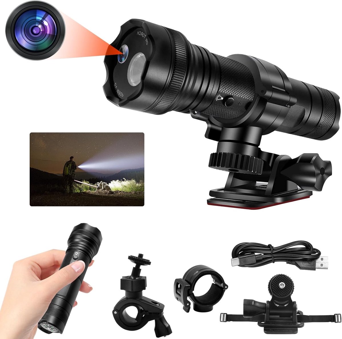 SnelShoppen - Action Cam 1080p HD - 120° Wide Angle Camera - 5 Verlichtingsmodi - Motorcamera met 2600mAh Batterij voor 11 Uur Gebruik - Waterproof De
