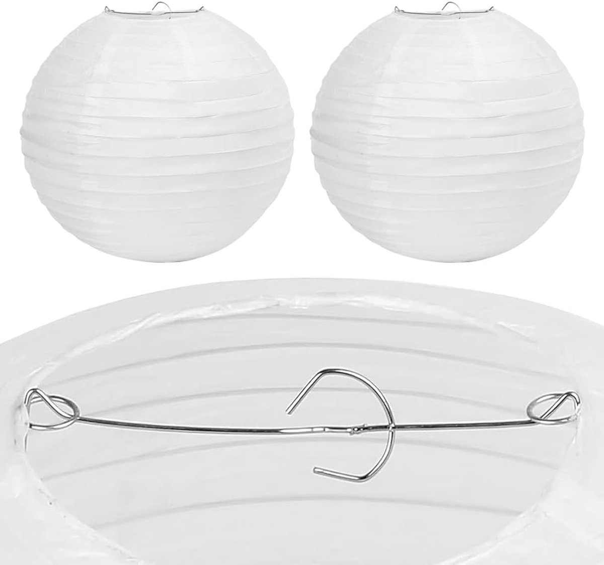 SnelShoppen - 2 STKS Ronde Papieren Lampion Lampenkap 20cm - Klassieke Witte Lantaarns voor Feest, Tuin, Camping en Decoratie