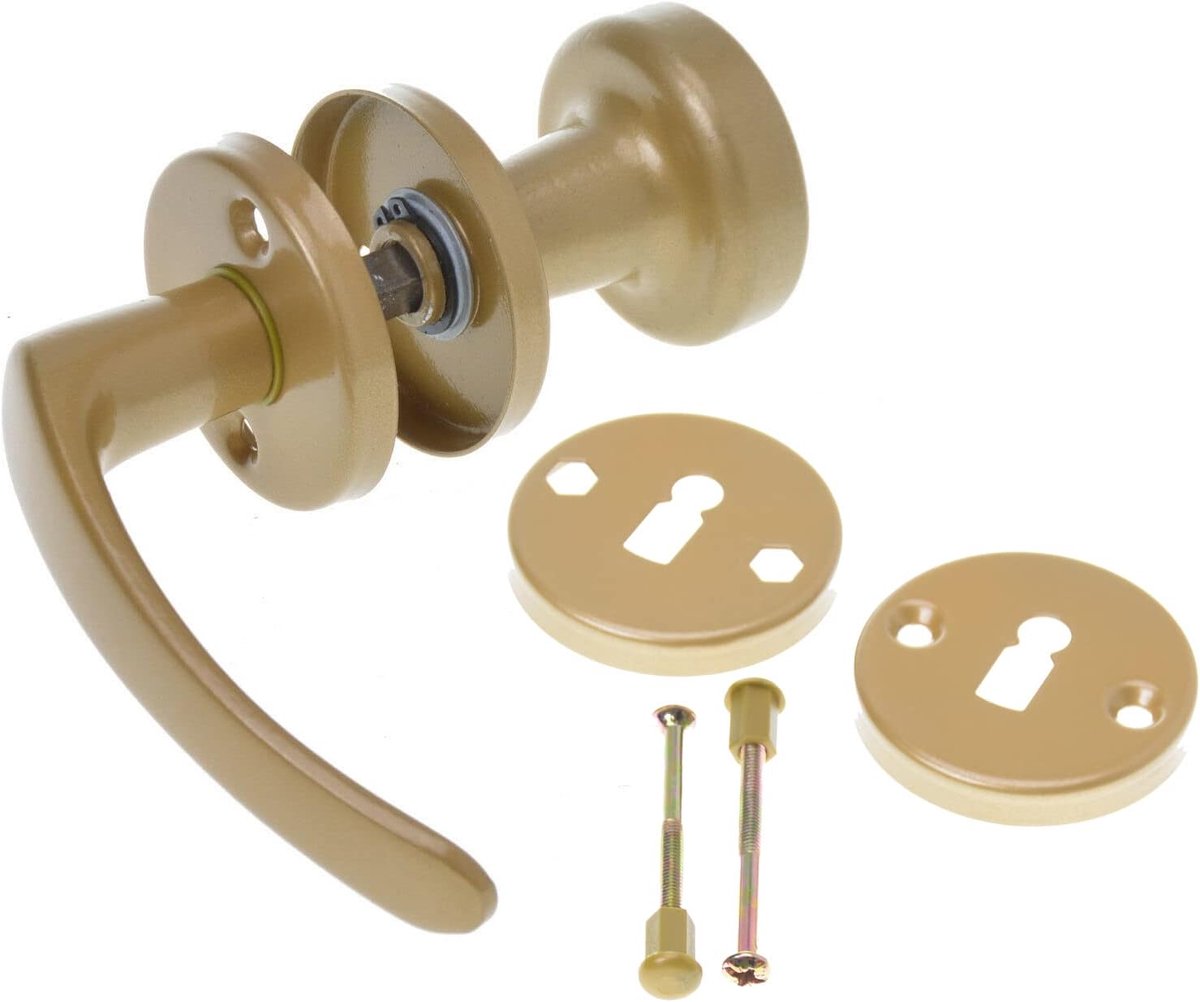 SnelShoppen - Deurknop met Deurgreep & Rosette BB | Knop | Deurknop (Goud) | Metaal, Poedercoating, 20 mm Diameter, 110 mm Lengte, Voor Deurdikte 20-5