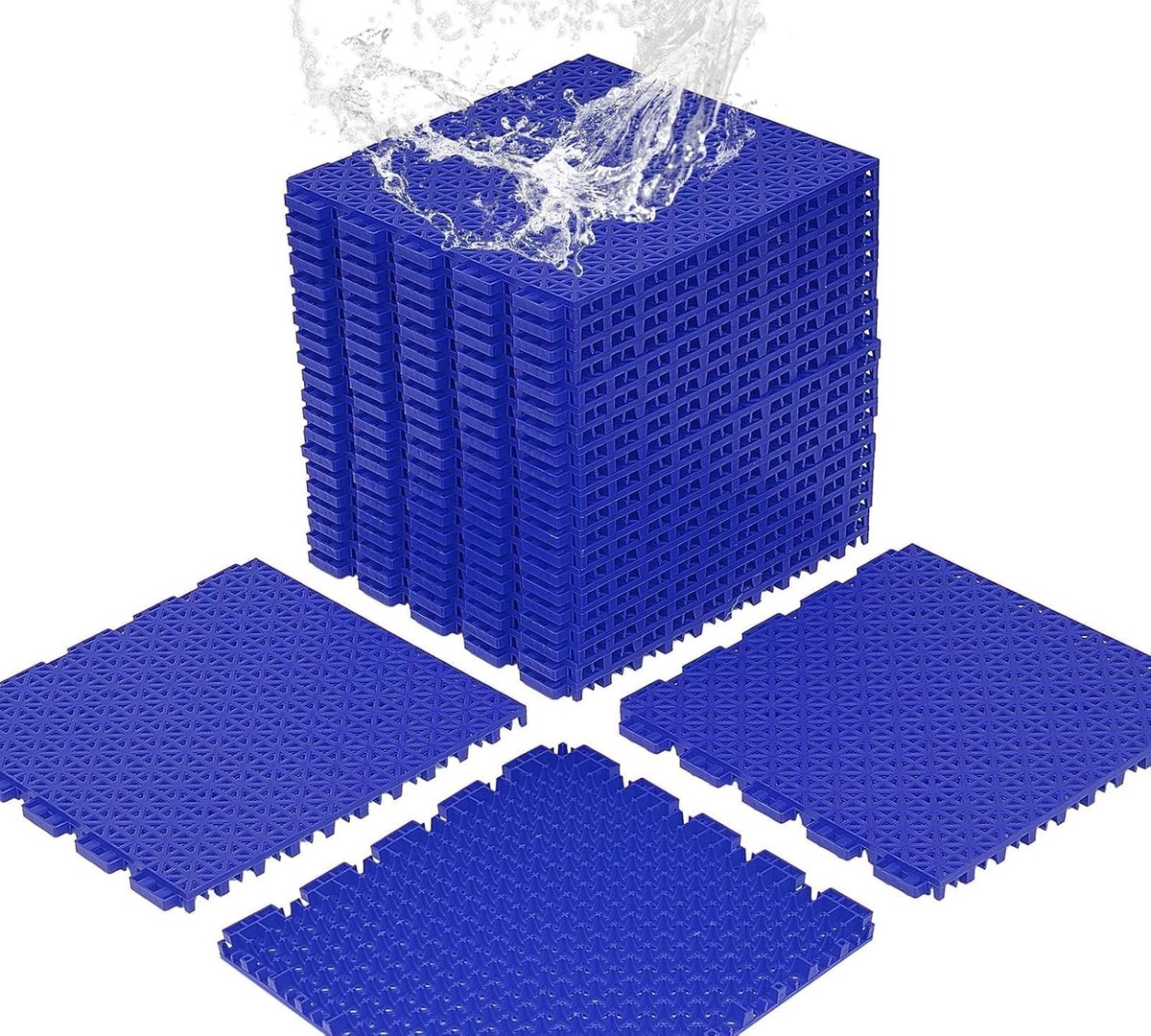 SnelShoppen - Pack van 24 Tennisveld Tegels 1,5 cm Dikke Kunststof Kliktegels PP, Blauw, Antislip voor Buiten, Balkon, Terras, Zwembad, Garage, Sportg