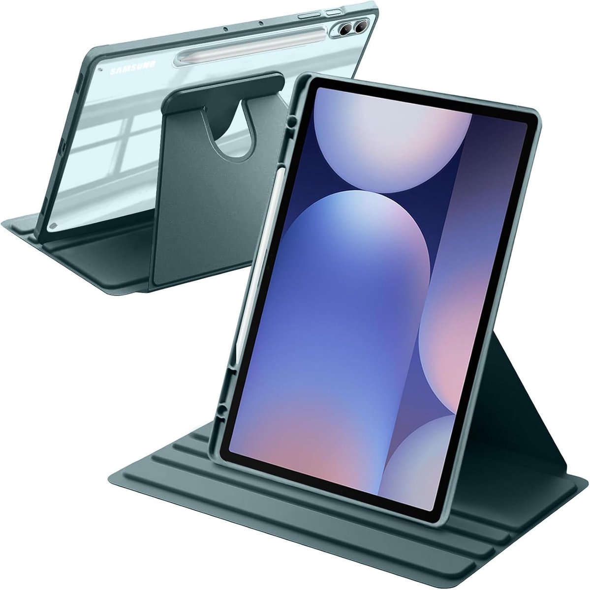 SnelShoppen - Rotating Case voor Samsung Galaxy Tab S10+/S9 FE+/S9+ 12.4" - Shockproof, Automatische Wake/Sleep, S Pen Houder - Donkergroen